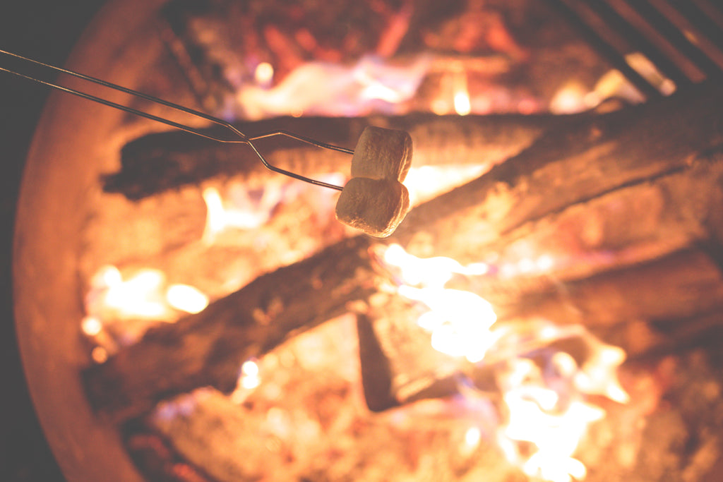 marshmallows on a backyard campfire